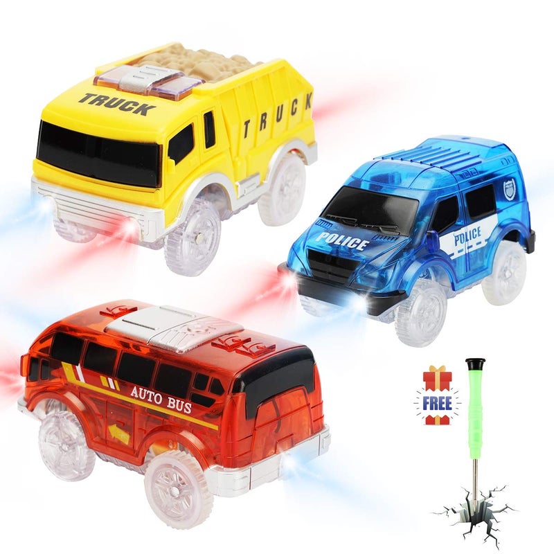 Save Unicorn Tracks Cars only Replacement, Race Cars for Tracks Glow in the Dark, Light up Racing Car Track Accessories with 5 Flashing LED Lights, Compatible with Most Tracks for Kids Boys and Girls(3pack) - Image 1